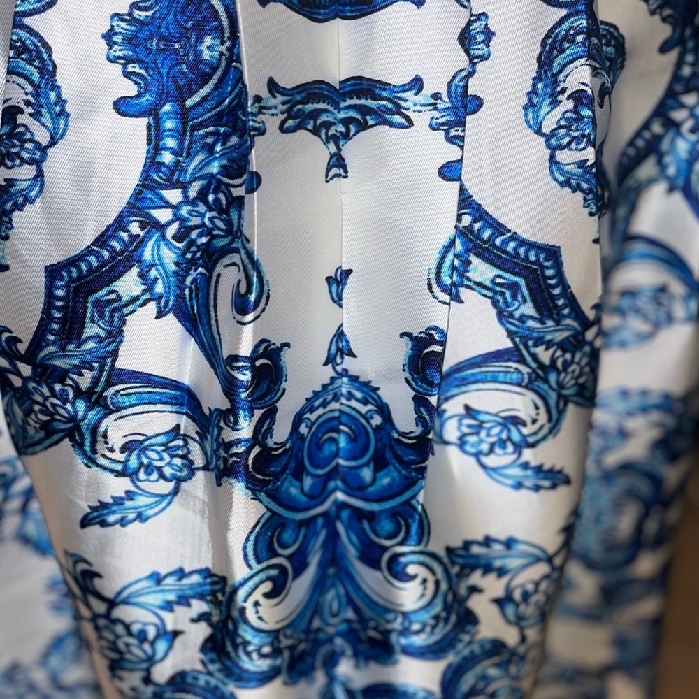 Blue & White Printed Prom Gown - Picture 3 of 4